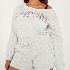 PINK Victoria’s Secret Light Grey with Rhinestone FLEECE CROPPED SWEATSHIRT med